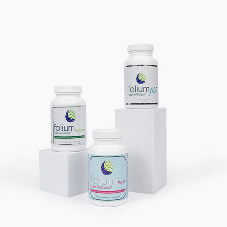 Folium PX, Immuno, and RelaX bottles for ultimate wellness trio pack
